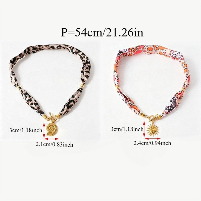 18k Boho Printed Fabric Sun OT Necklace