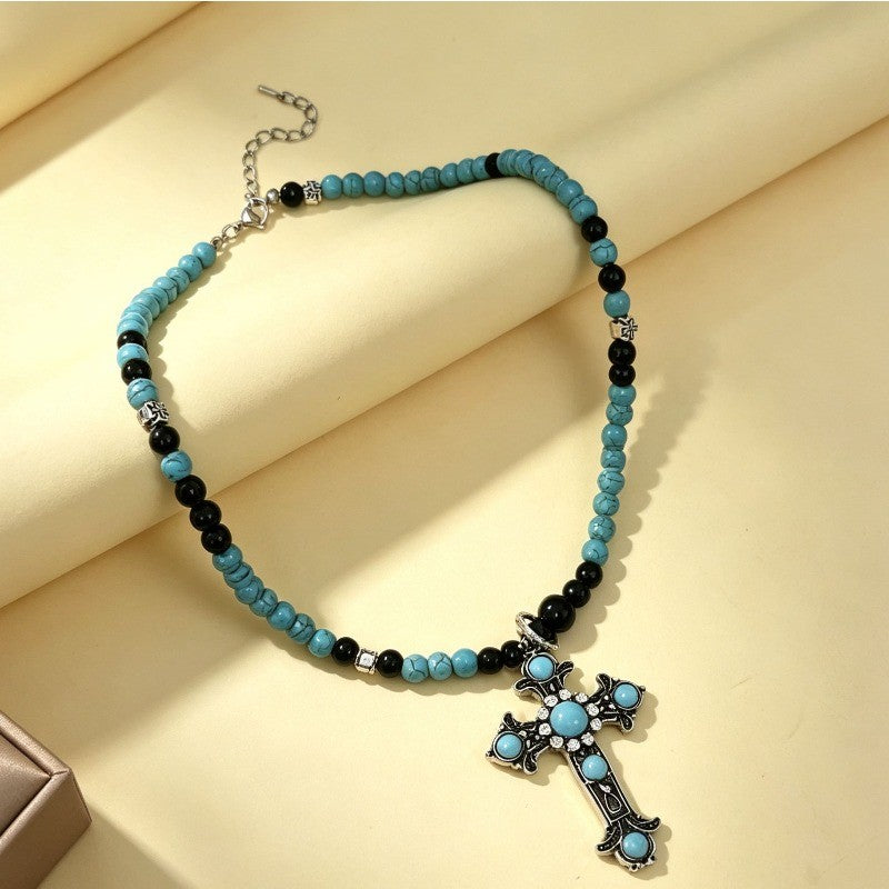 Boho Turquoise Beaded Cross Necklace