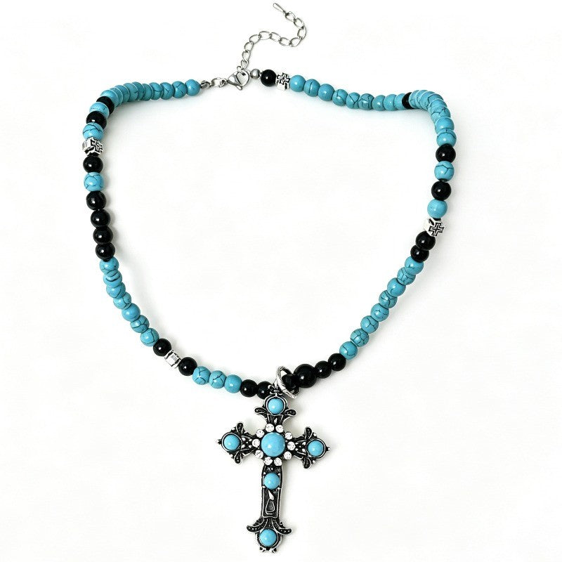 Boho Turquoise Beaded Cross Necklace