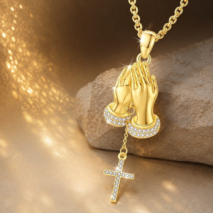 Dainty Prayer Hand Cross Necklace