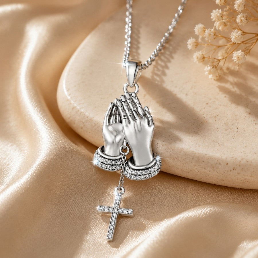 Dainty Prayer Hand Cross Necklace