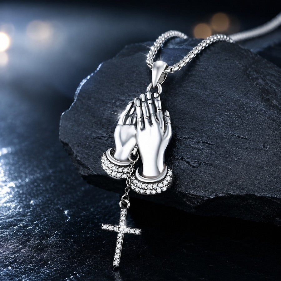 Dainty Prayer Hand Cross Necklace