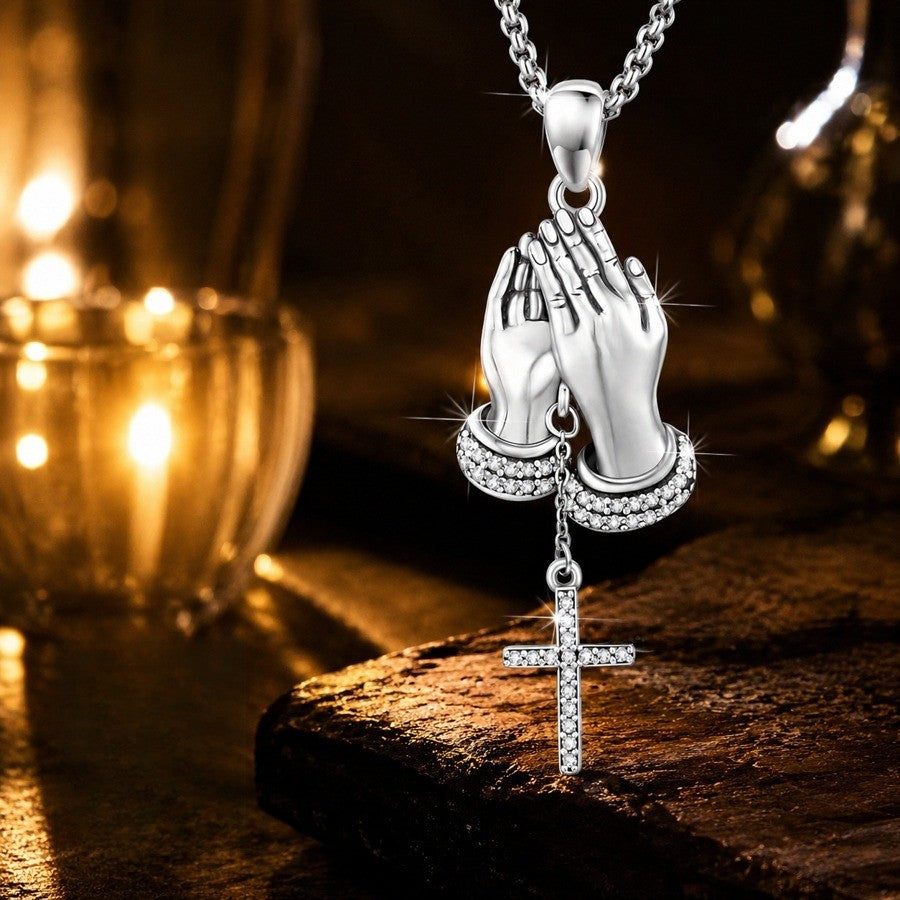 Dainty Prayer Hand Cross Necklace