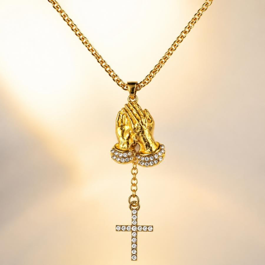 Dainty Prayer Hand Cross Necklace