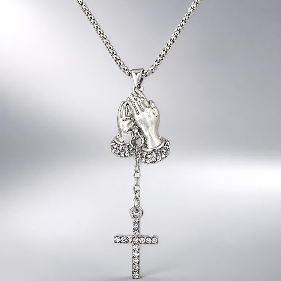 Dainty Prayer Hand Cross Necklace
