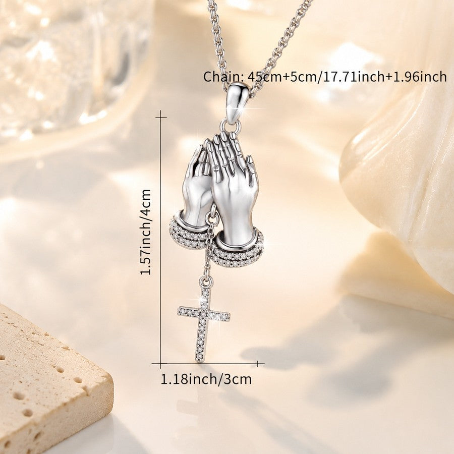 Dainty Prayer Hand Cross Necklace