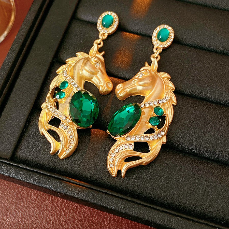 Vintage Jeweled Horse Dangle Earrings