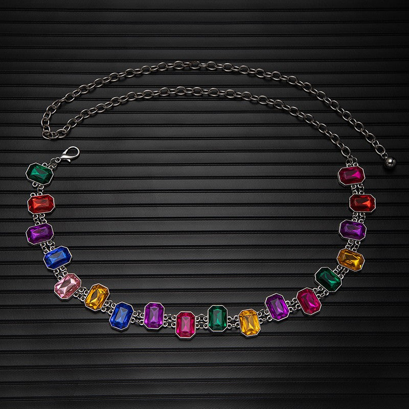 Boho Multicolor Rectangular Gem Waist Chain