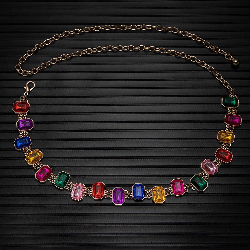 Boho Multicolor Rectangular Gem Waist Chain