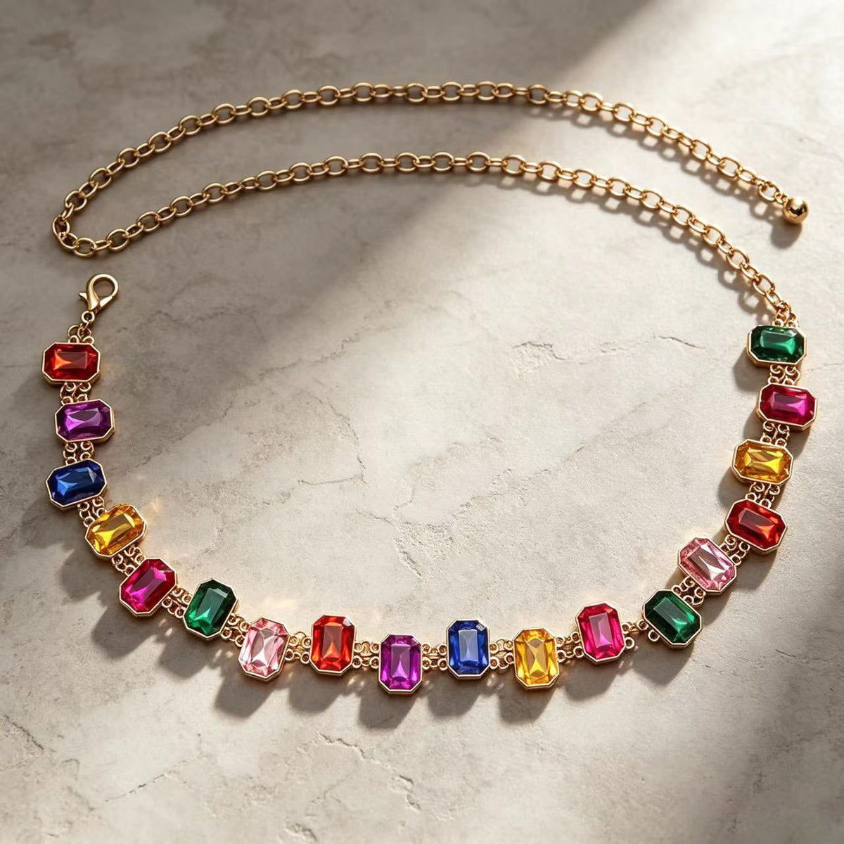 Boho Multicolor Rectangular Gem Waist Chain