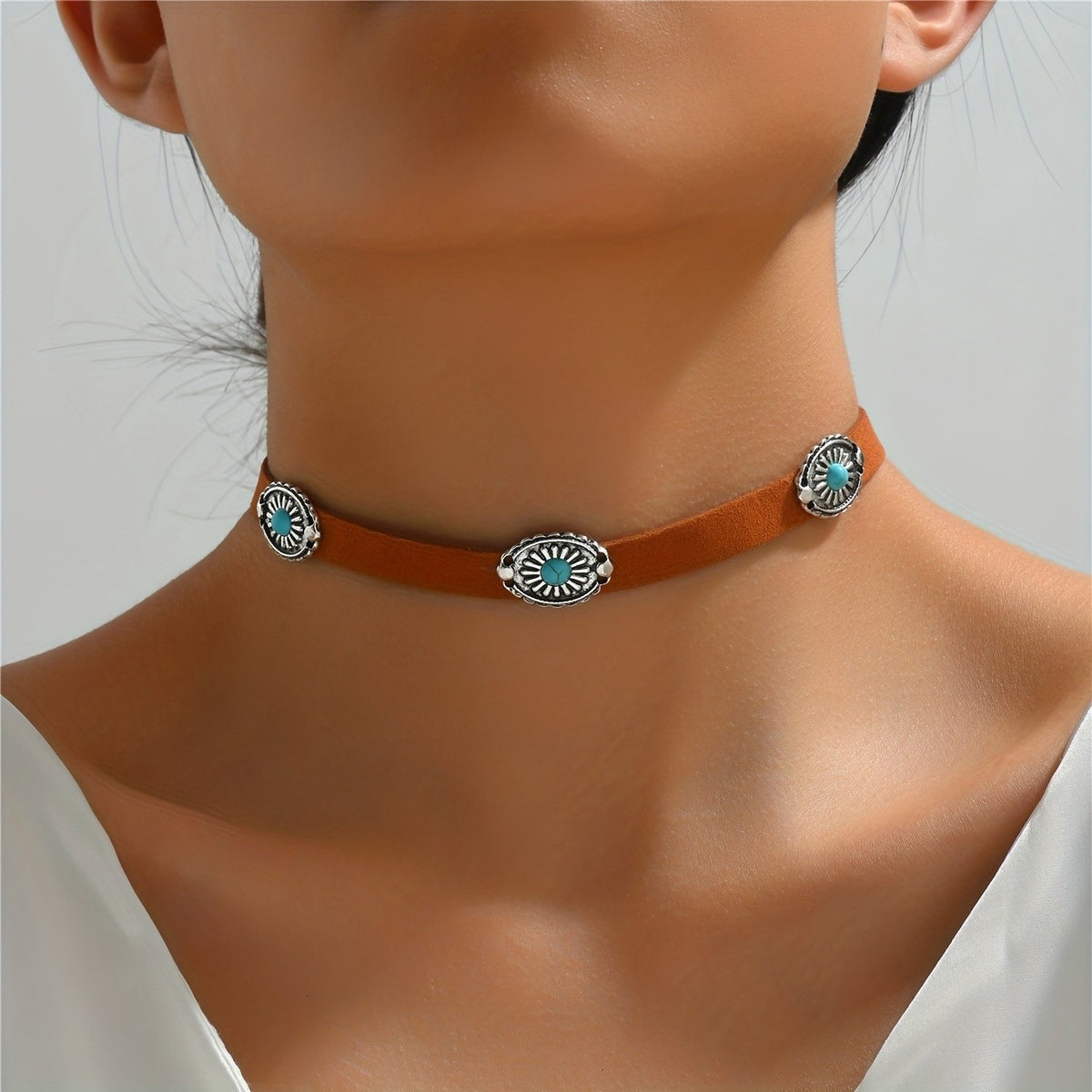 Boho Vintage Turquoise Concho Choker