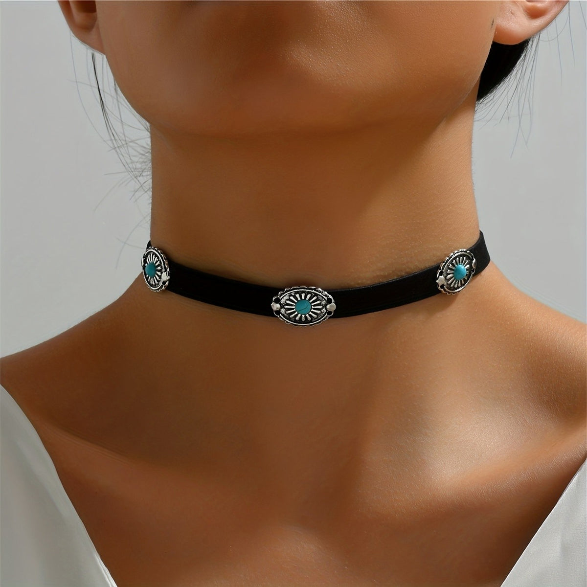 Boho Vintage Turquoise Concho Choker