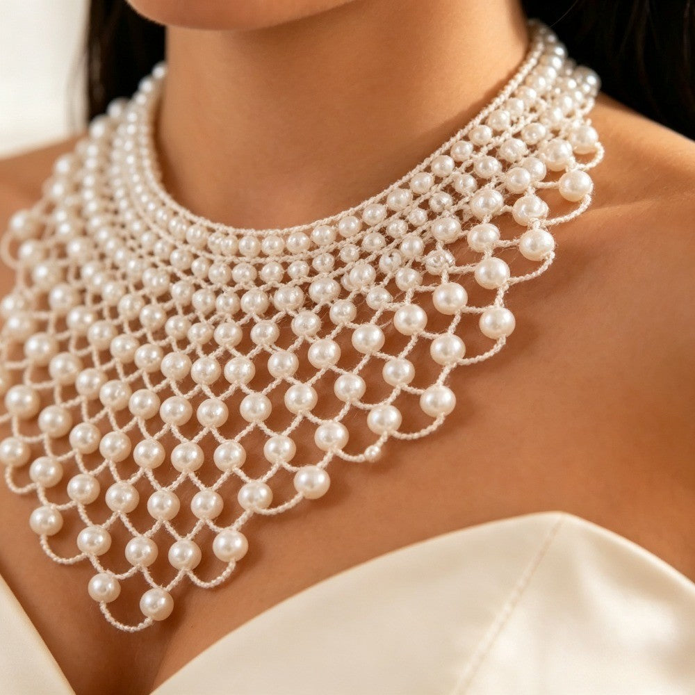 Elegant Scalloped Faux Pearl Bib Necklace