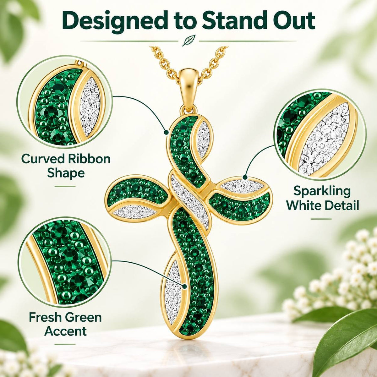 Elegant Green Zircon Cross Necklace
