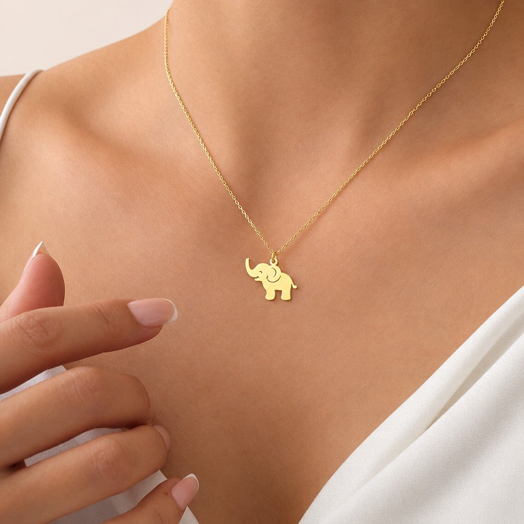 18k Dainty Custom Elephant Name Necklace