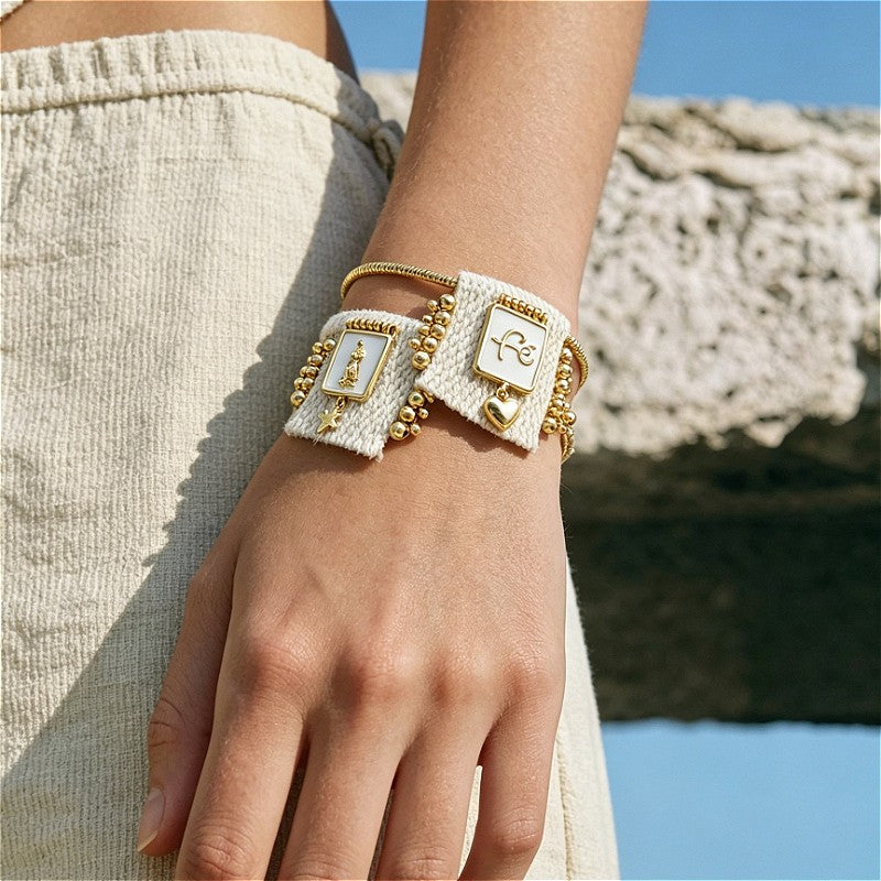 18k Boho Fabric Square Charm Bracelet