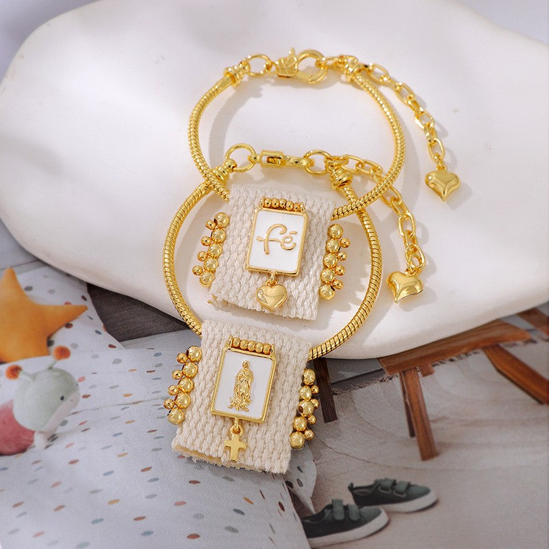 18k Boho Fabric Square Charm Bracelet