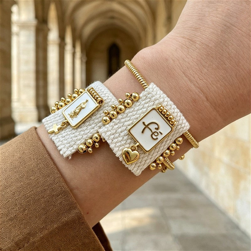 18k Boho Fabric Square Charm Bracelet