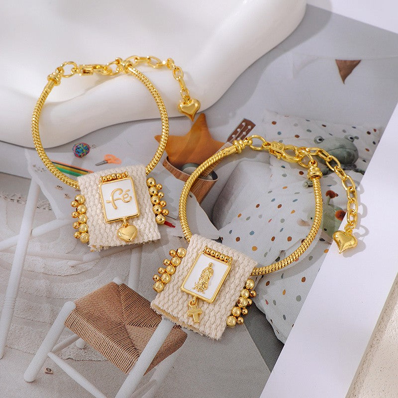 18k Boho Fabric Square Charm Bracelet