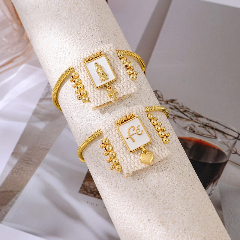 18k Boho Fabric Square Charm Bracelet