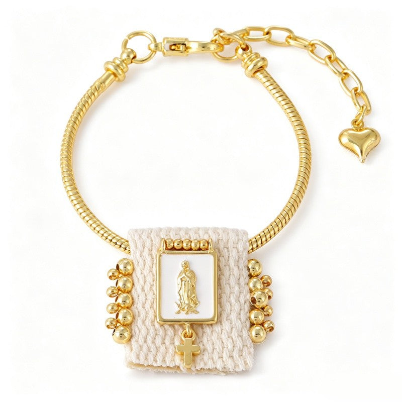 18k Boho Fabric Square Charm Bracelet