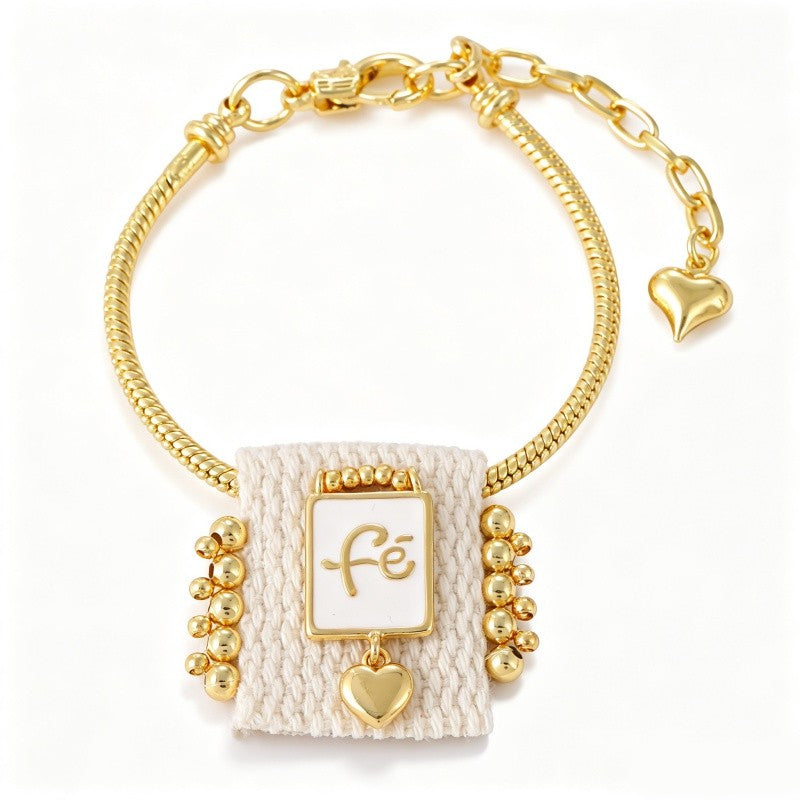 18k Boho Fabric Square Charm Bracelet