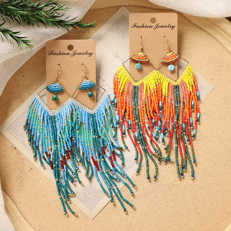 Boho Colorful Seed Bead Fringe Earrings