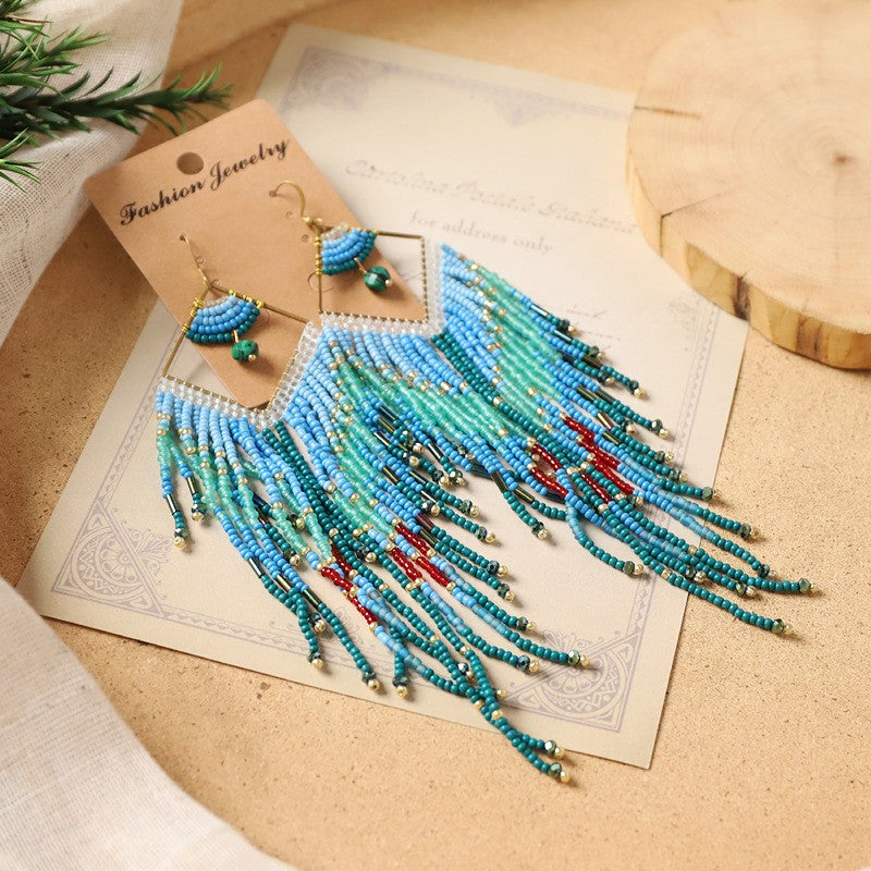 Boho Colorful Seed Bead Fringe Earrings