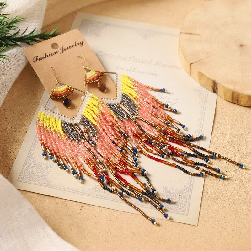 Boho Colorful Seed Bead Fringe Earrings