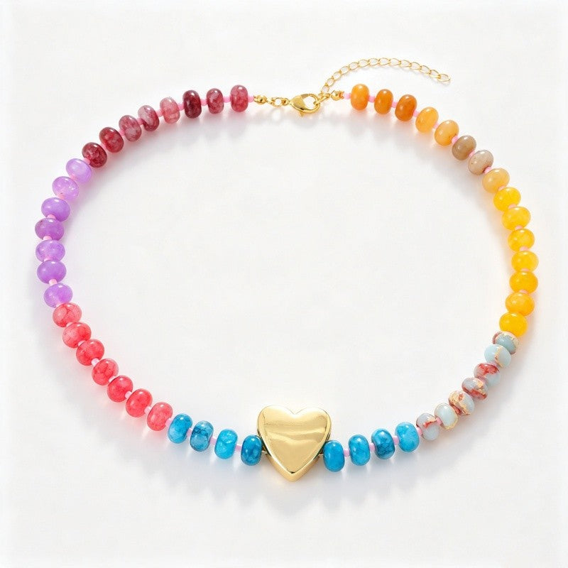 18k Boho Layered Natural Stone Love Necklace