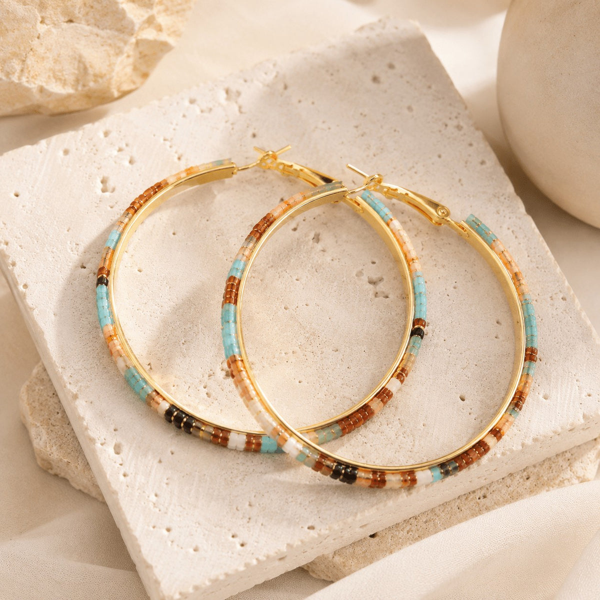 Boho Colorful Stone Large Hoop Earrings