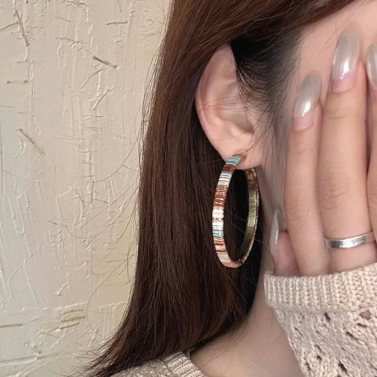 Boho Colorful Stone Large Hoop Earrings