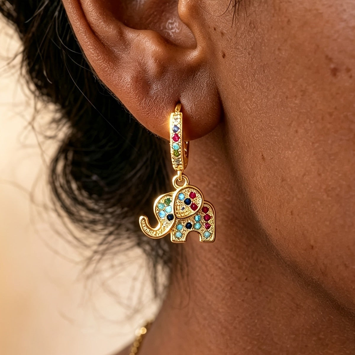 Classy Multicolor Elephant Hoop Earrings