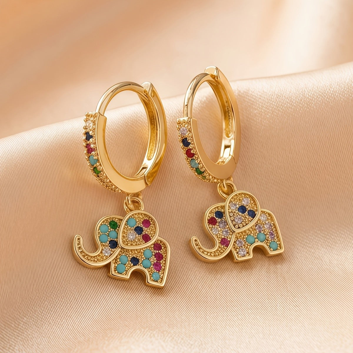 Classy Multicolor Elephant Hoop Earrings