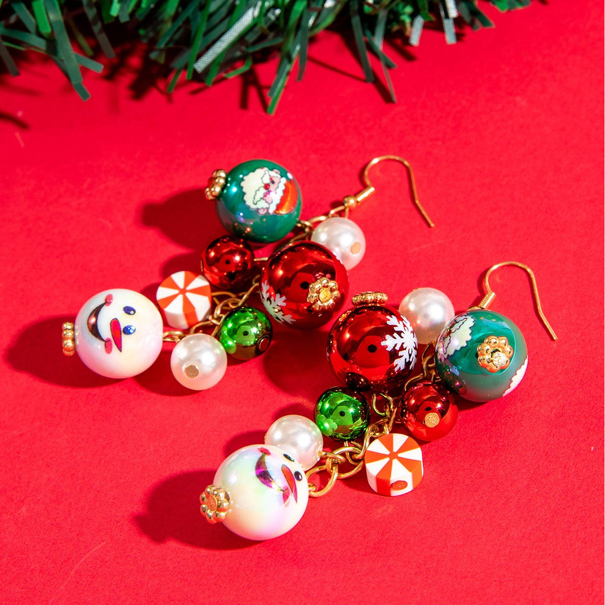 Festive Snowman Bauble Drop Earrings