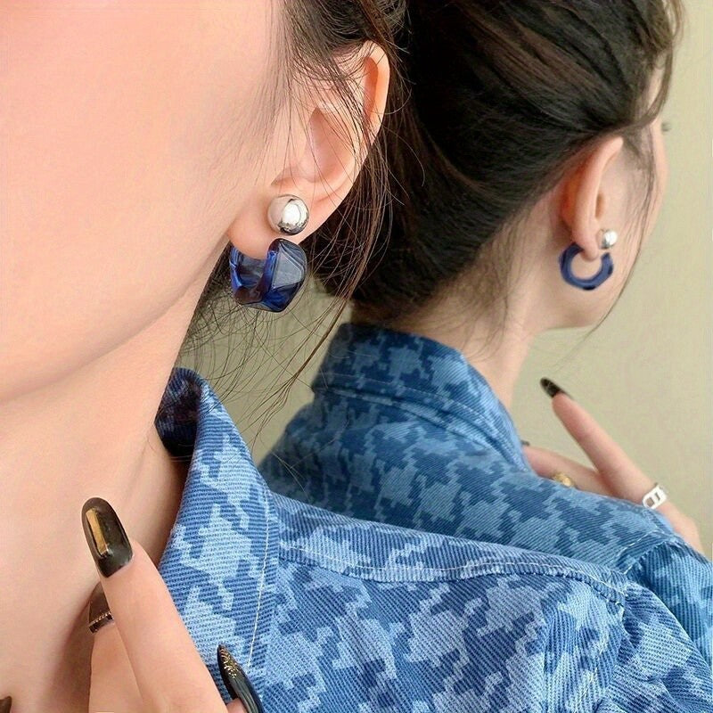 Elegant Blue Acrylic Drop Earrings