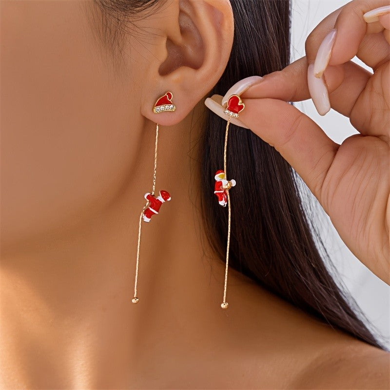 Dainty Candy Cane Santa Tassel Earrings