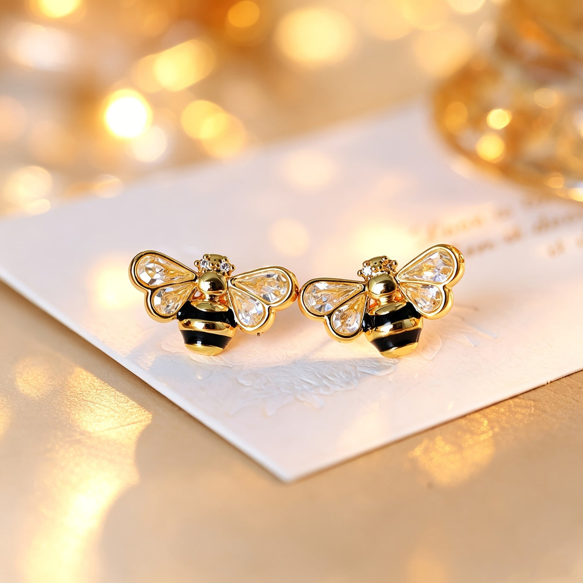 Dainty Crystal Bee Stud Earrings