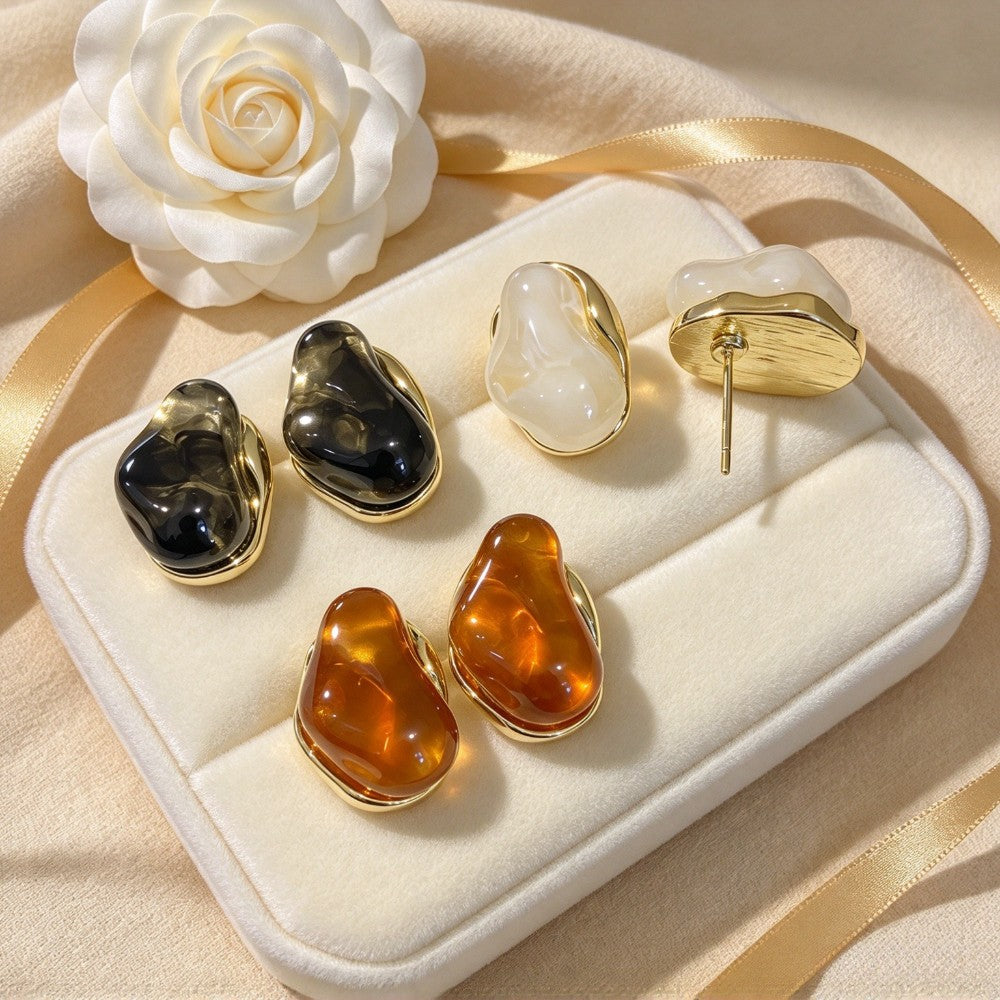 Classy Smoky Resin Irregular Stud Earrings