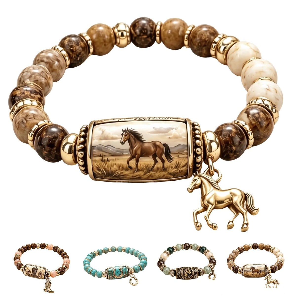 Boho Vintage Horse Bead Bracelet