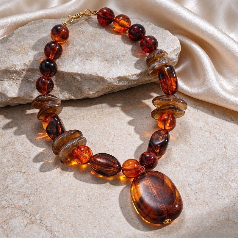 Boho Amber Resin Bead Necklace