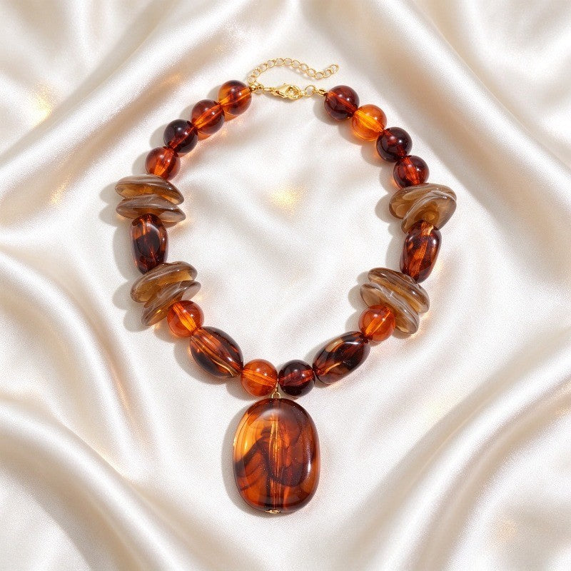 Boho Amber Resin Bead Necklace