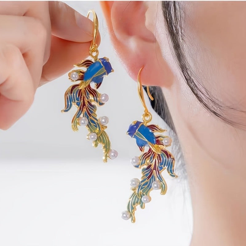 Vintage Enamel Goldfish Drop Earrings