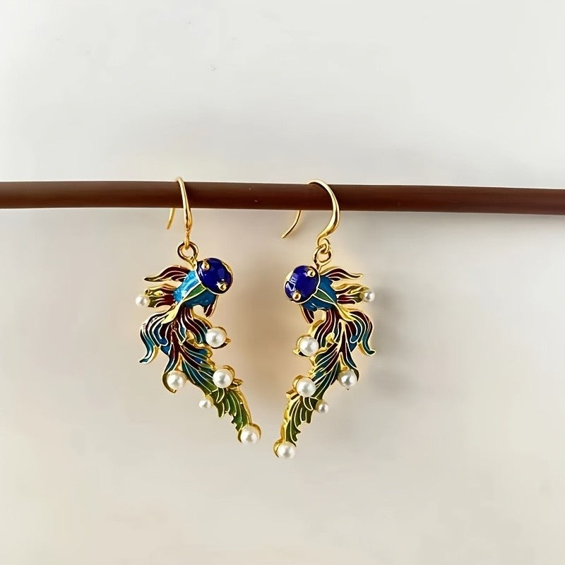 Vintage Enamel Goldfish Drop Earrings