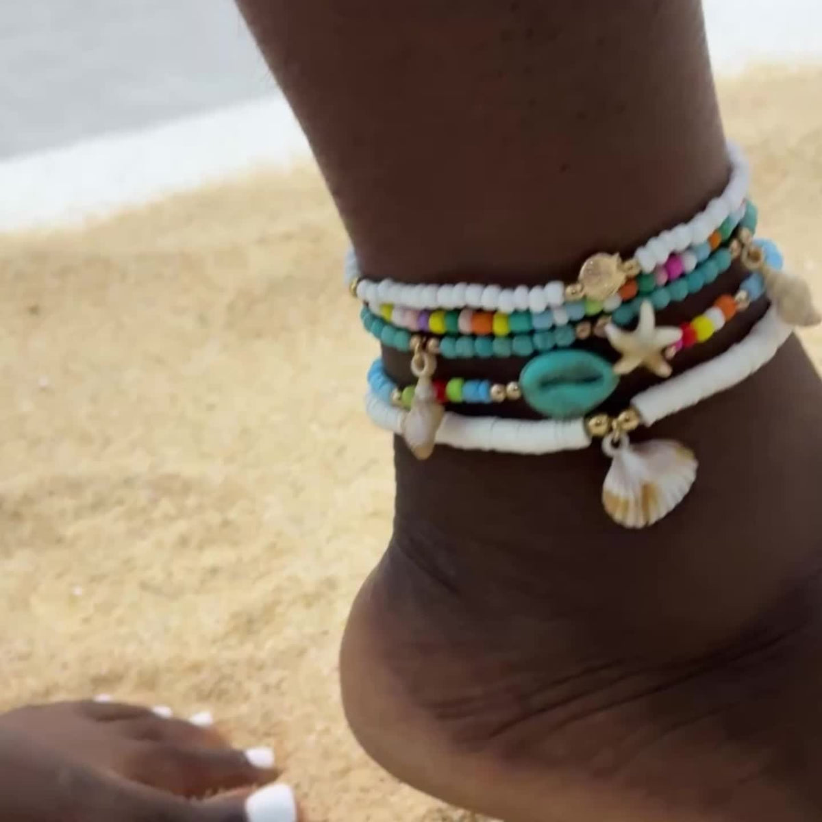 Boho Multi-Layer Shell & Starfish Anklet Set