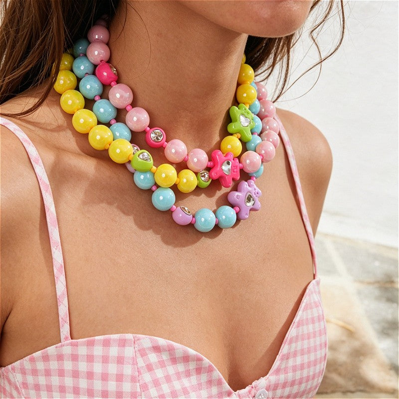 Playful Multicolor Star Resin Bead Necklace