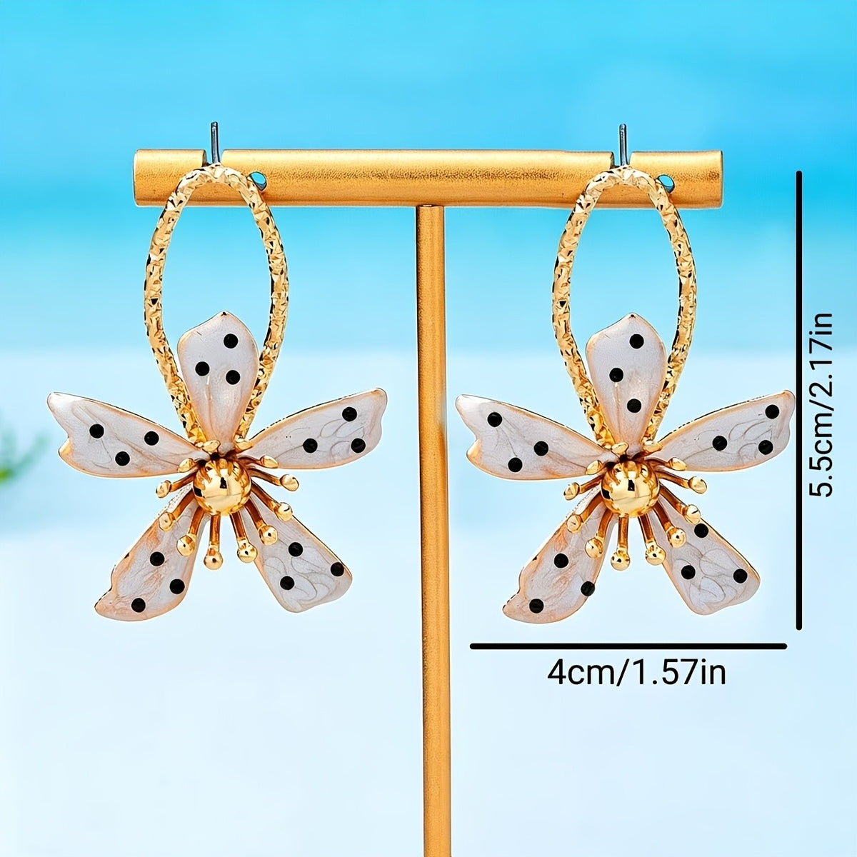 Classy Black Polka Dot Flower Drop Earrings
