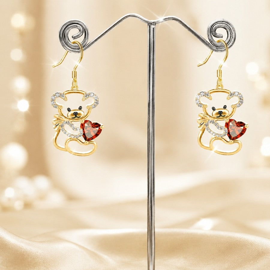 Romantic Bear Heart Dangle Earrings