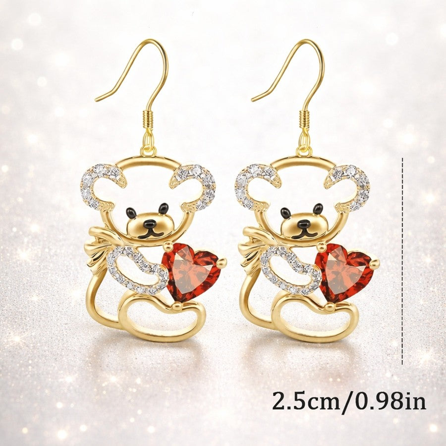 Romantic Bear Heart Dangle Earrings