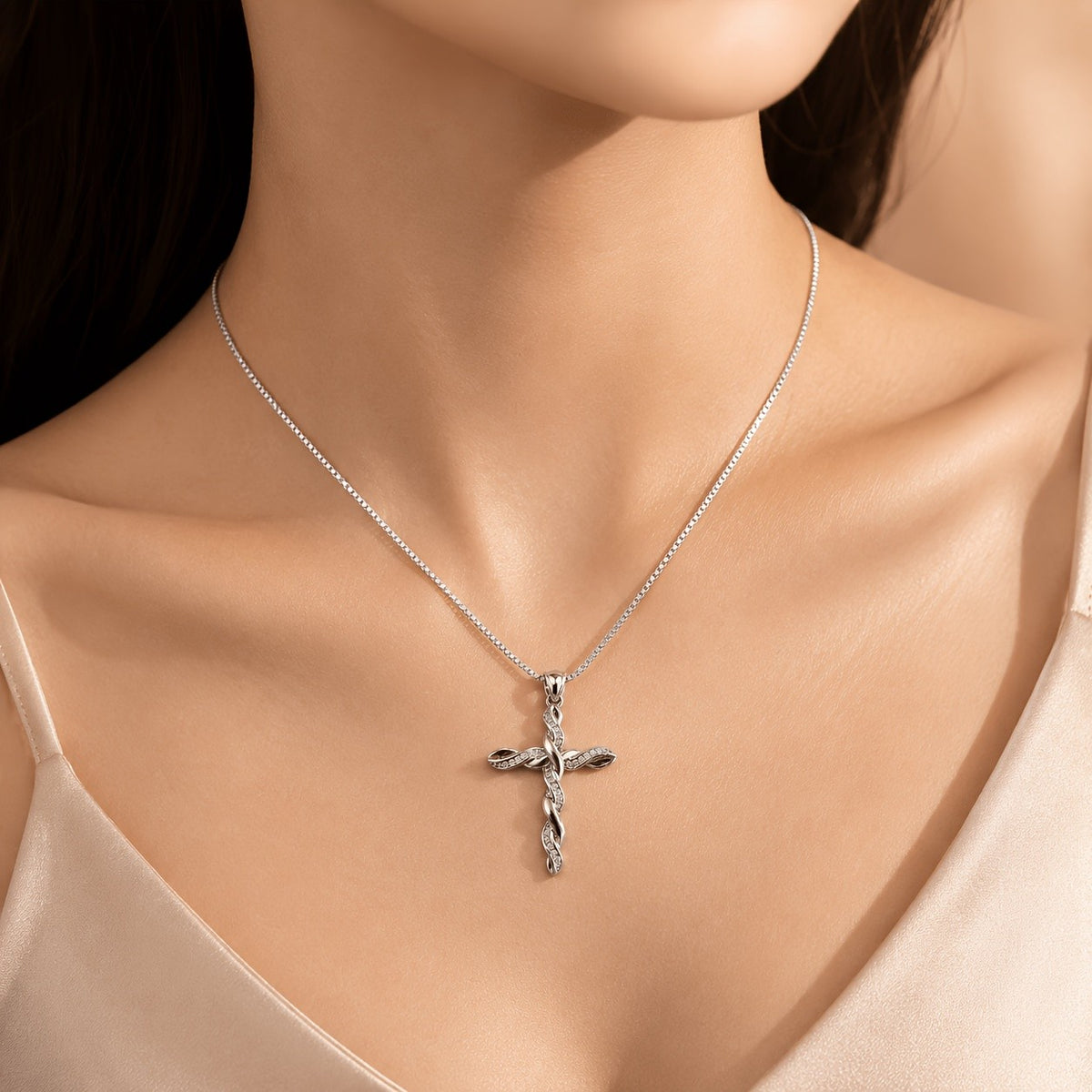 Dainty Twisted Zircon Cross Necklace